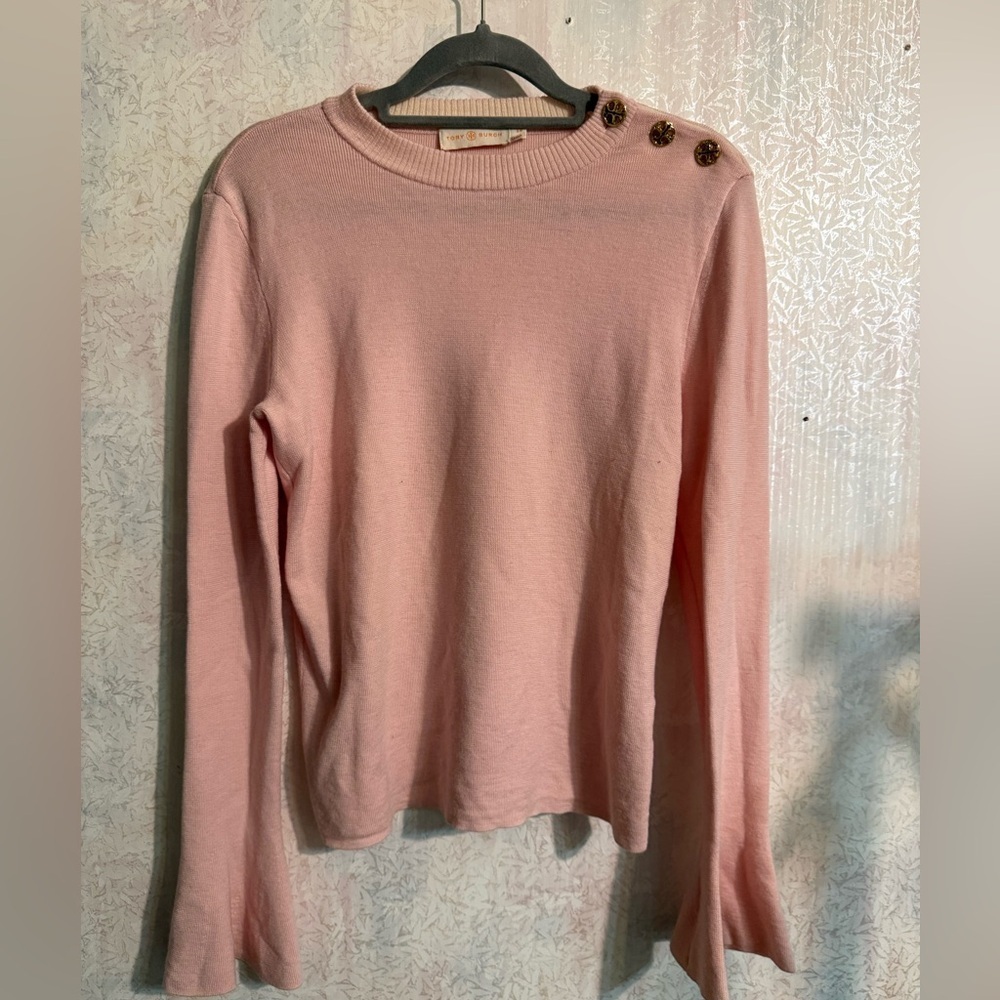 Tory‎ Burch Kimberly merino wool sweater featuring embellished flare cuffs.  S/P